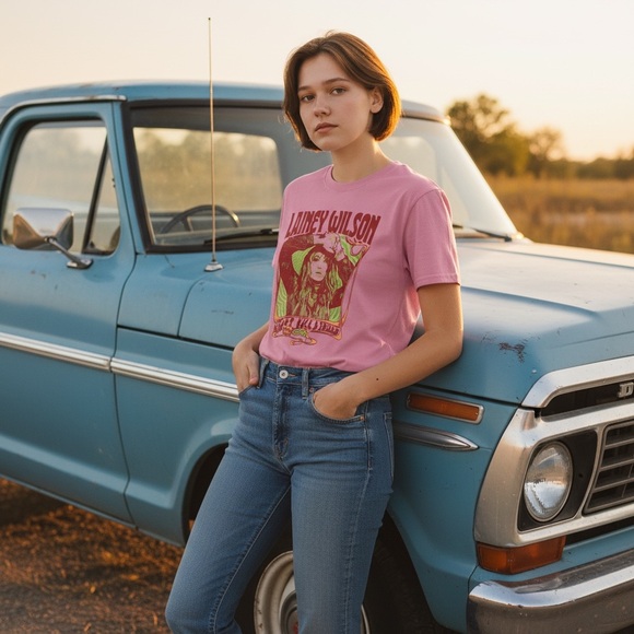 Ripple Junction Tops - Lainey Wilson Heart Like A Truck Pink Women’s Medium T-Shirt Official Merch